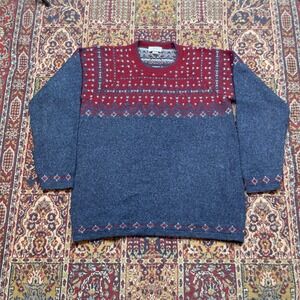 VTG 80s 90s Great Northwest XL Navy Red Fair‎ Isle Alpine Sweater Oversized USA
